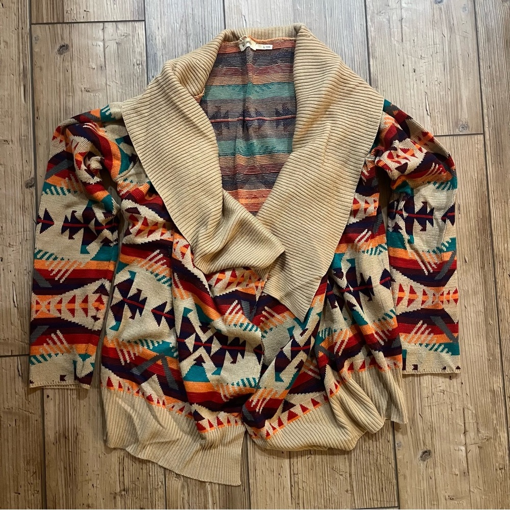 Geometric Patterned Sweater with Shawl Collar